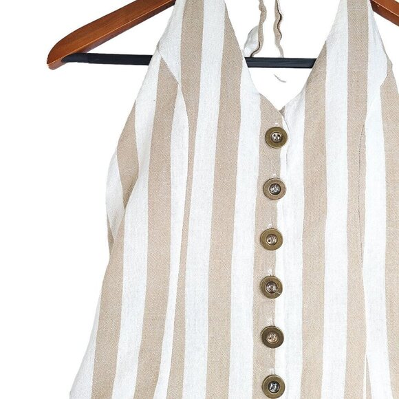 Paradise USA Tan White Striped Linen Halter Neck Romper - Picture 4 of 11